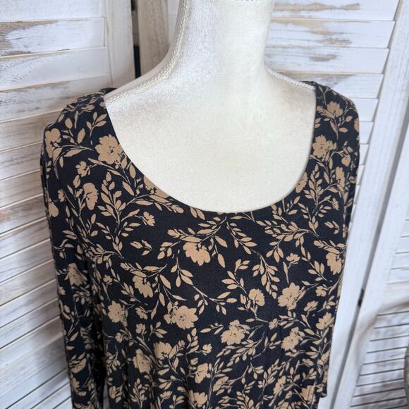 J. JILL WEAREVER COLLECTION Women's Size L Printed Floral Tunic Top Black Brown - Picture 12 of 14